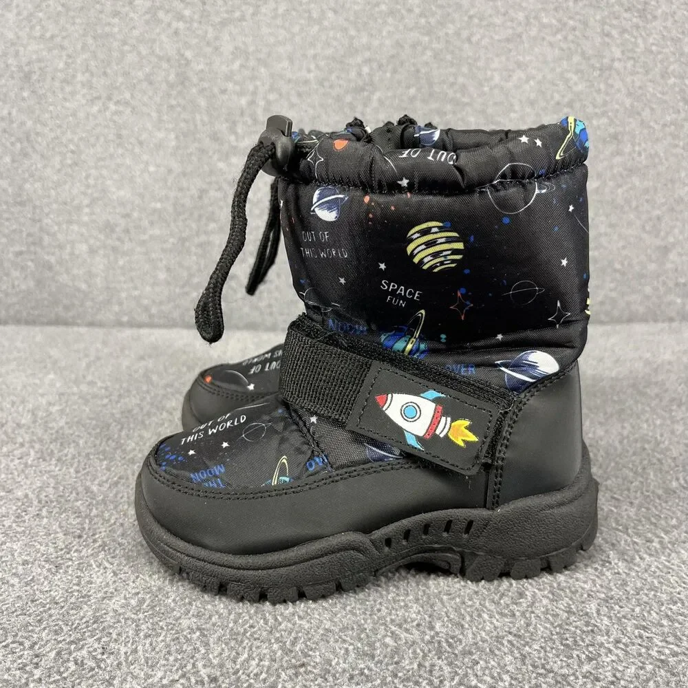 Rugged Bear Boots Kids Size 6 Black Space Rocket Snow Winter Faux Fur Toddler‎